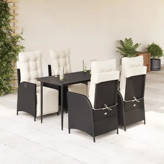 vidaXL spisebordssæt 5 dele sort polyrattan