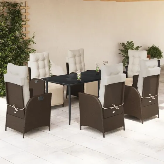 Haven 5-delssæt med polyrattan brun, 200 cm, skarpt ben