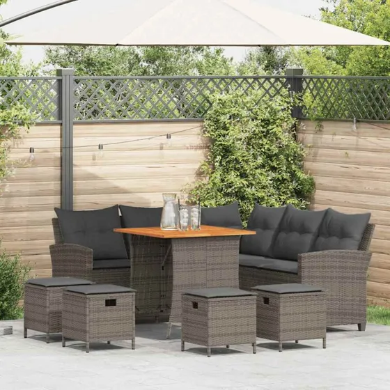 vidaXL L-formet havesofasæt 6 dele grå polyrattan med hynder