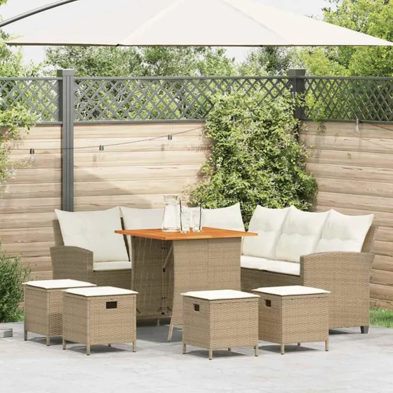 vidaXL L-formet havesofasæt 6 dele med hynder polyrattan beige