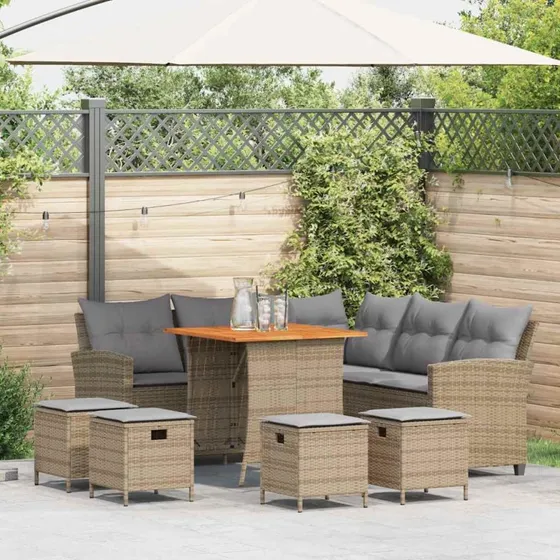vidaXL L-formet havesofasæt 6 dele med hynder polyrattan beige
