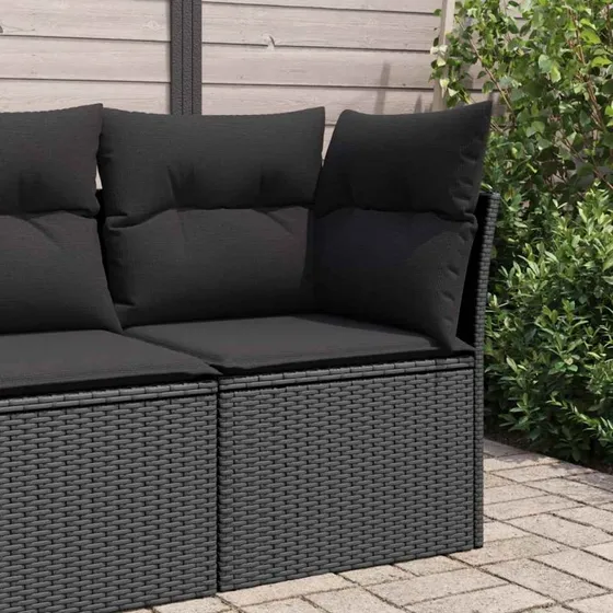 vidaXL Havesofahjørne med Hynder, Sort Polyrattan