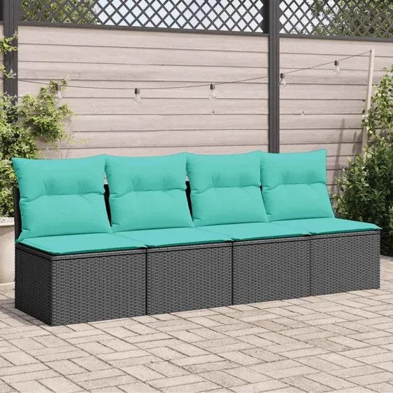 vidaXL 4-personers havesofa med hynder polyrattan sort