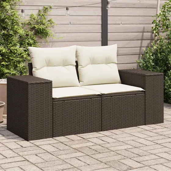 vidaXL 2-personers havesofa med hynder polyrattan brun