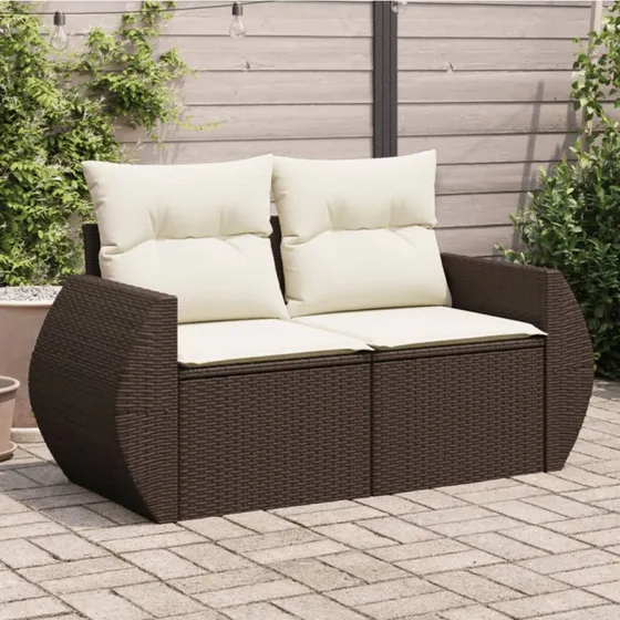 vidaXL 2-personers havesofa med hynder polyrattan brun