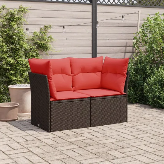 vidaXL 2-personers havesofa med hynder brun polyrattan