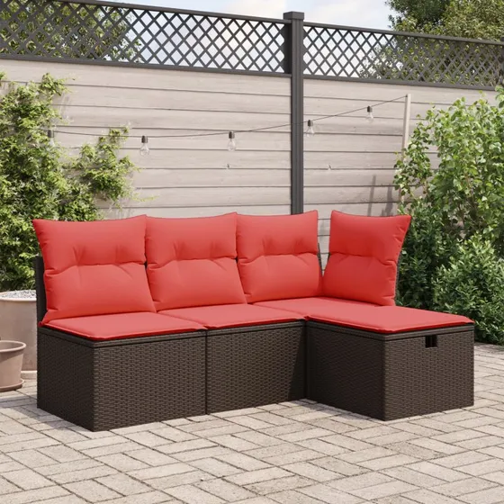 vidaXL Haveskammel med hynde brun 55x55x37 cm polyrattan