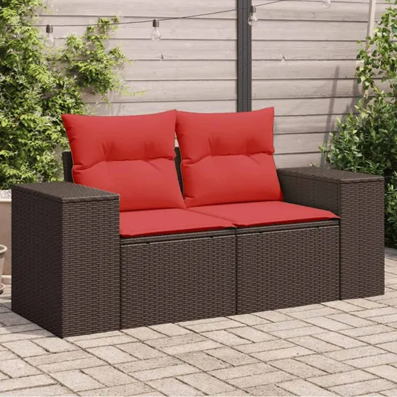 vidaXL 2-personers havesofa med hynder brun polyrattan