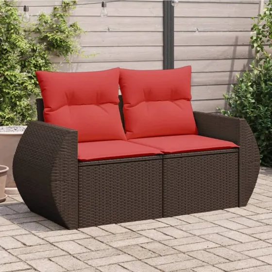 vidaXL 2-personers havesofa brun polyrattan med hynder og opbevaring