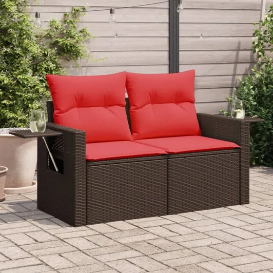 vidaXL 2-personers havesofa med hynder brun polyrattan