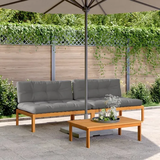 vidaXL 2 stk. midtermoduler til pallesofa med hynder, massivt akacietræ