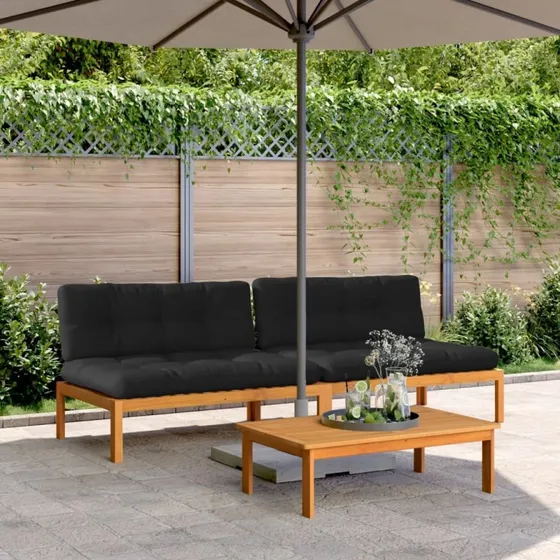 vidaXL 2 stk. midtermoduler til pallesofa med hynder, massivt akacietræ