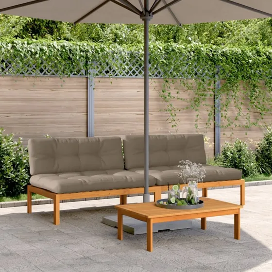 vidaXL 2 stk. midtermoduler til pallesofa med hynder, massivt akacietræ
