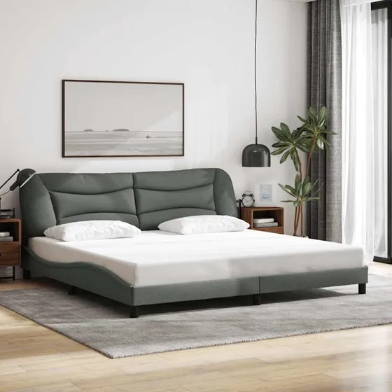 vidaXL sengeramme 200x200 cm mørkegrå med hovedgærde