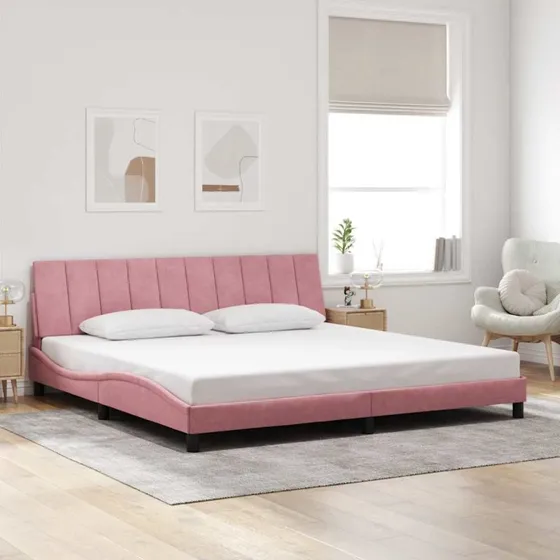 vidaXL Hanko 200x200 cm sengeramme med fløjlshovedgærd, pink