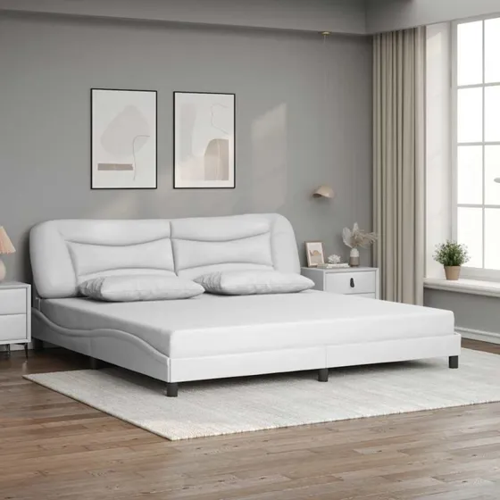vidaXL Sengeramme 200x200 cm hvid kunstlæder med sengegavl