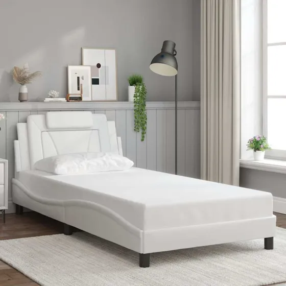 vidaXL Viana Sengeramme 100x203 cm Hvid Kunstlæder med Hovedgærde