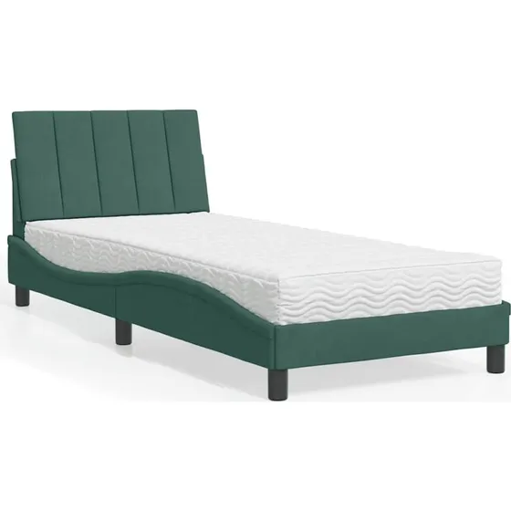 vidaXL Hanko 90x190 cm seng med madras i velour mørkegrøn