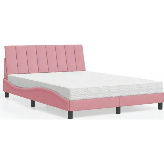 vidaXL Hanko 120x200 cm seng med madras lyserød velour
