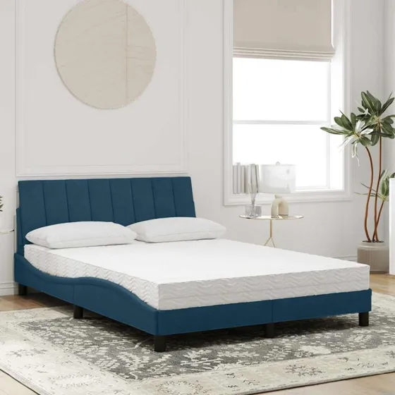 vidaXL Hanko 140x200 cm seng med madras i velour blå