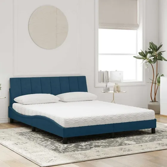 vidaXL Hanko Seng med Madras 160x200 cm Blå Velour