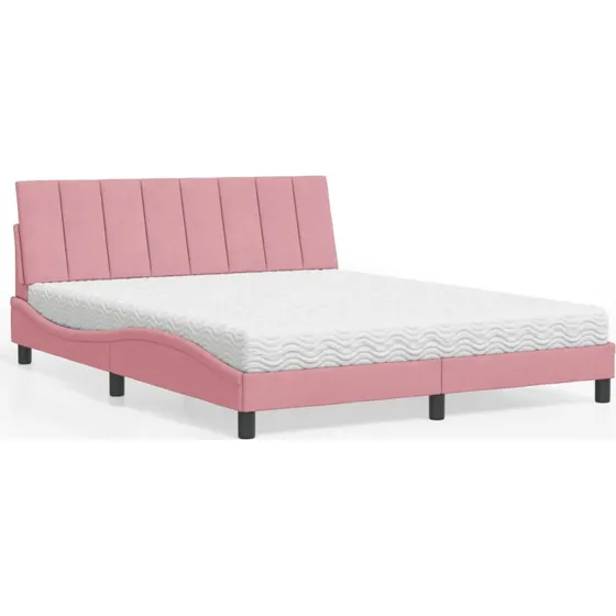 vidaXL Hanko 160x200 cm seng med madras i lyserød velour