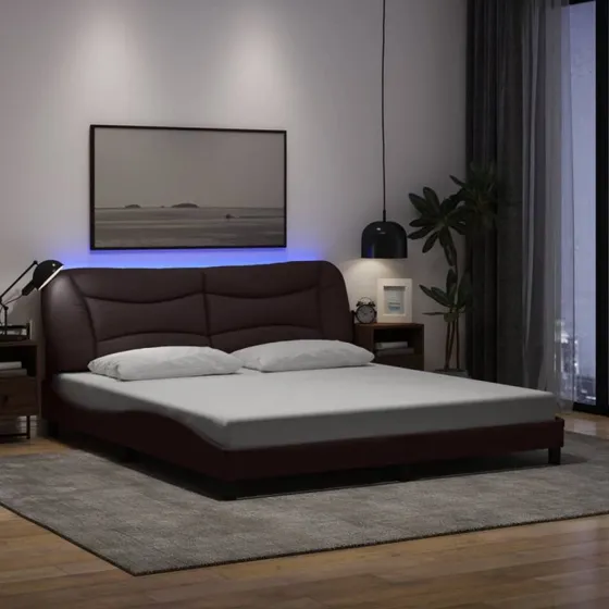 vidaXL Sengeramme med LED 180x200 cm, mørkebrun