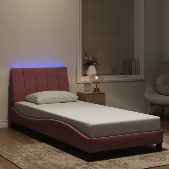 vidaXL Hanko 90x190 cm sengeramme med LED i pink velour