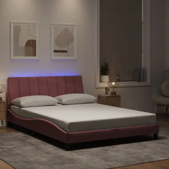 vidaXL Hanko 120x200 cm sengeramme med LED, velour pink