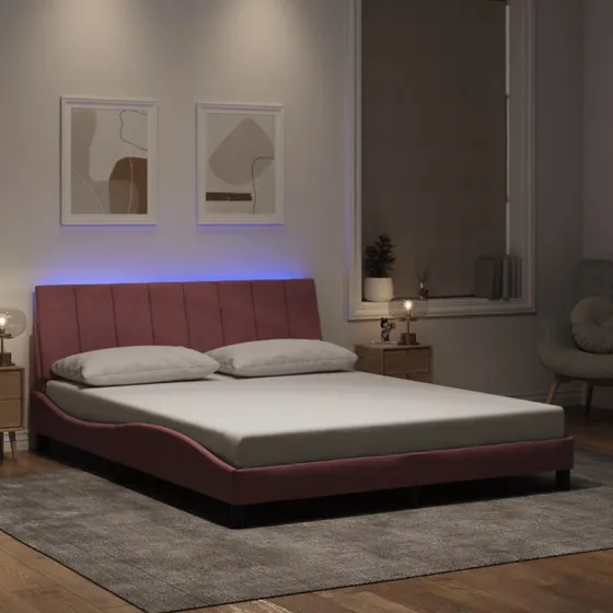 vidaXL Hanko 160x200 cm sengeramme med LED i pink velour