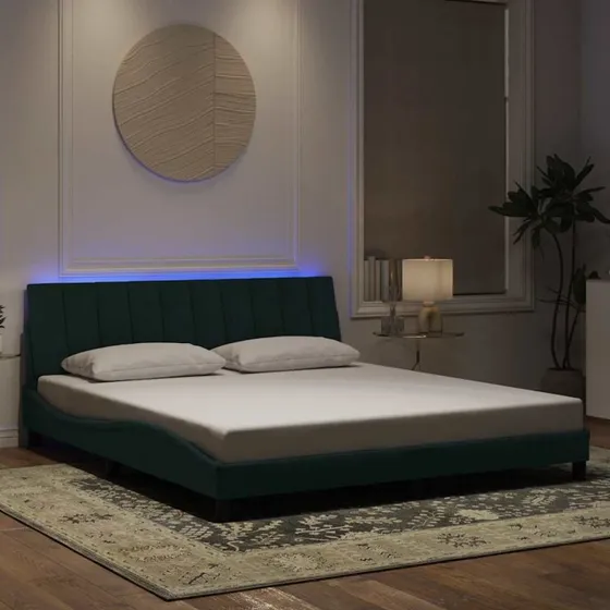 vidaXL Hanko Sengeramme med LED, 180x200 cm, Mørkegrøn