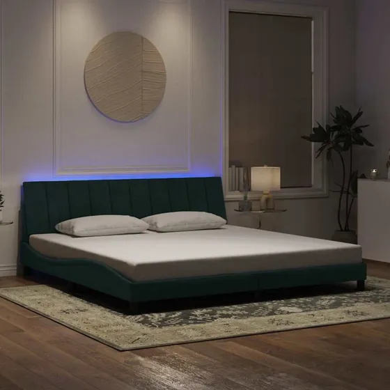 vidaXL Hanko 200x200 cm sengeramme med LED, velour mørkegrøn
