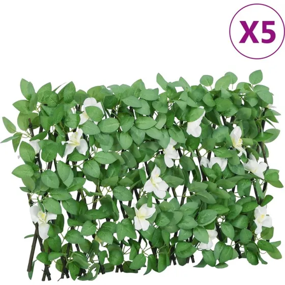 vidaXL Espalier med kunstig vedbend 5 stk. 180x30 cm udvideligt grøn