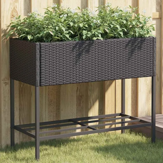 vidaXL Plantekasser 2 stk. 90x40x75 cm med hylde, polyrattan sort