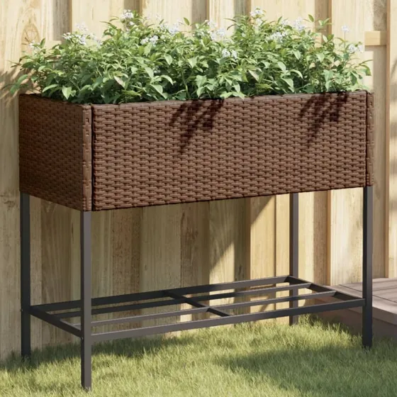 vidaXL Plantekasser 2 stk. 90x40x75 cm med hylde, polyrattan brun