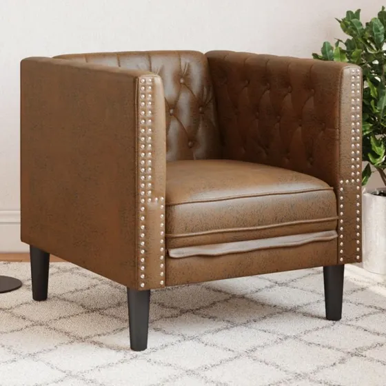 vidaXL Chesterfield-sofastol imiteret ruskind brun, 1-personer