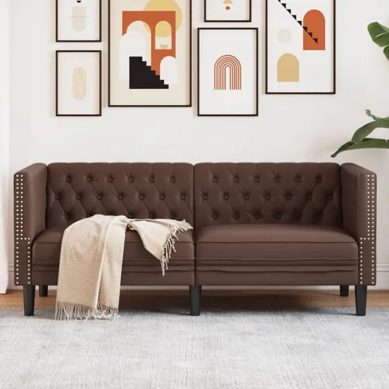 vidaXL 2-personers Chesterfield-sofa kunstlæder brun