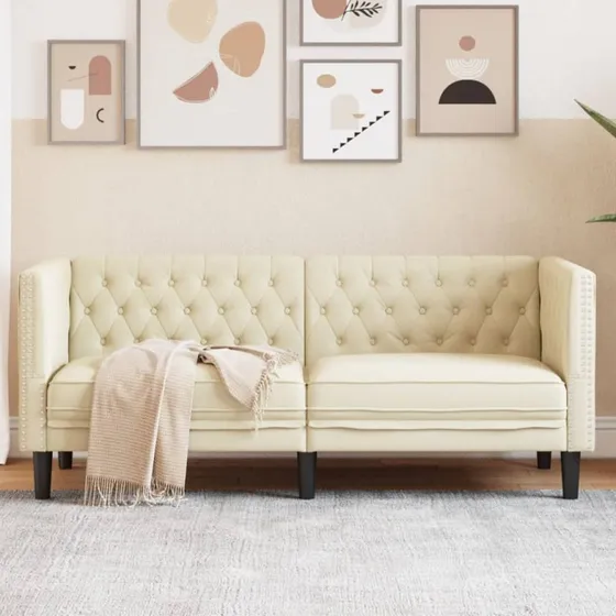 vidaXL 2-personers Chesterfield-sofa i kunstlæder, cremefarvet