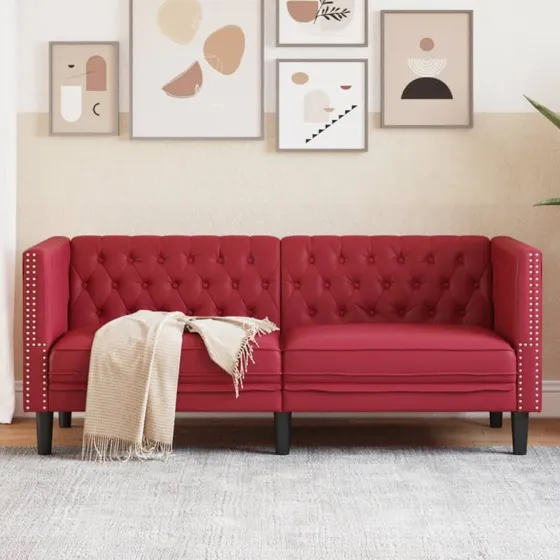 vidaXL 2-personers Chesterfield-sofa kunstlæder vinrød