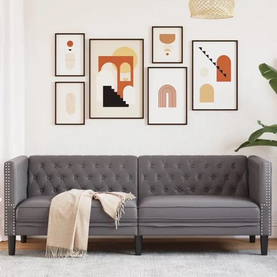 vidaXL 3-personers Chesterfield-sofa kunstlæder grå