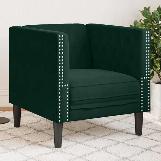 vidaXL Chesterfield-sofastol fløjl mørkegrøn 1-personer