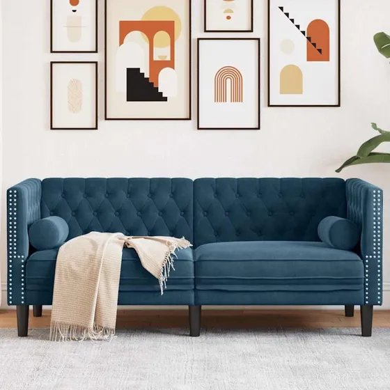 vidaXL 2-p. Chesterfield-sofa med bolsterpuder, fløjl, blå