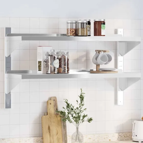 vidaXL Væghylde 100x30x60 cm 2 Niveauer Rustfrit Stål Sølvfarvet
