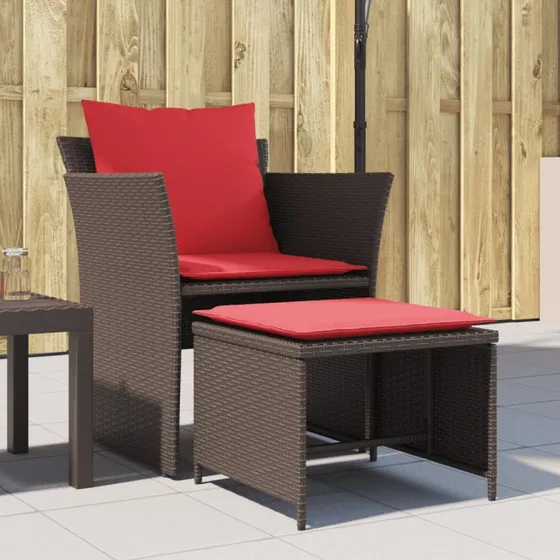 vidaXL Havestol med Fodskammel Polyrattan Brun