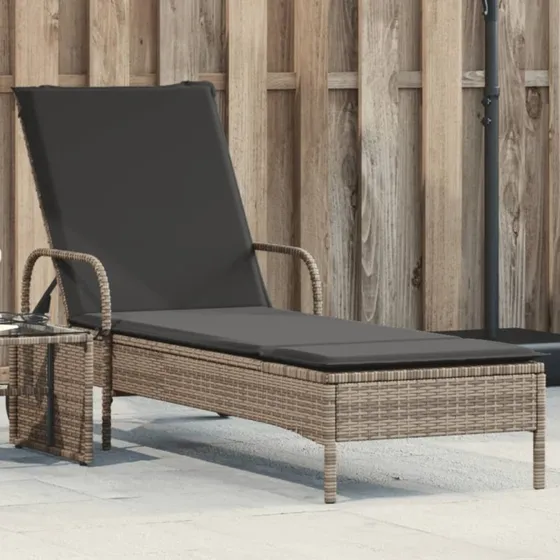 vidaXL liggestol med hjul og hynde i polyrattan grå