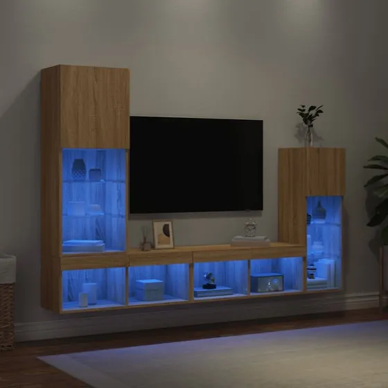 vidaXL Væg-TV-møbel 4 dele Sonoma-eg med RGB-LED