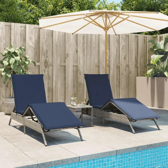vidaXL Liggestole 2 stk. med Bord PolyRattan Grå