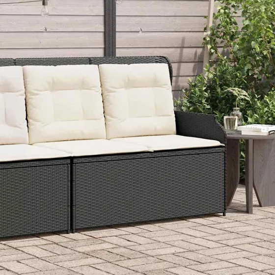 vidaXL havebænk med hynder og justerbart ryglæn, polyrattan sort