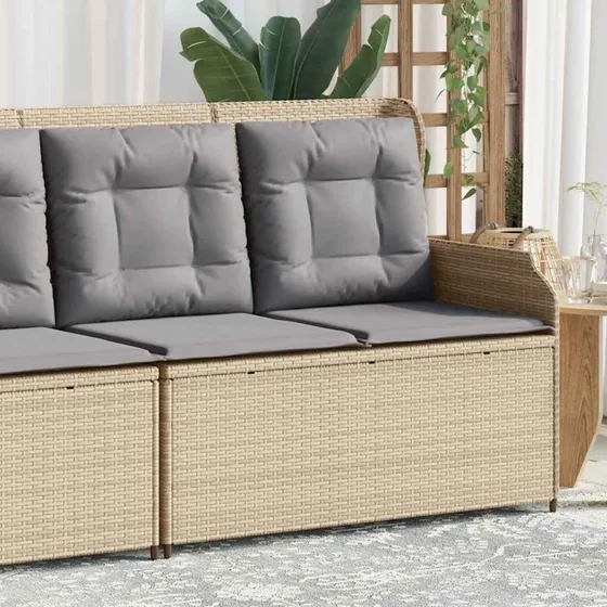 vidaXL havebænk med hynder og justerbar lænefunktion, polyrattan beige