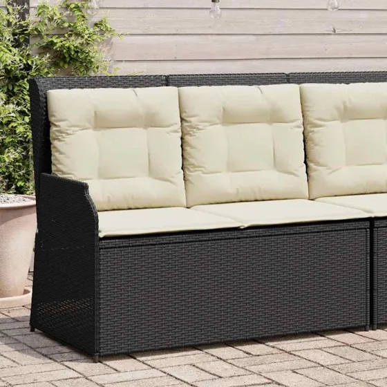 vidaXL havebænk med hynder og lænefunktion, polyrattan sort